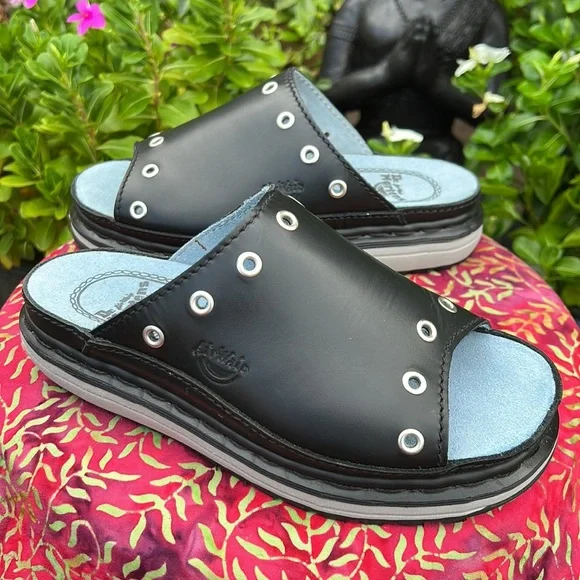 New Dr. Martens Silver Gromet Cut Out Black Vintage 90’s Chunky Slides Sandals - Picture 3 of 17